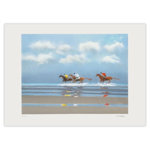 Pierre Doutreleau signierte Lithographie Premier Galop À Deauville II 1987 – lithos zeefdrukken, Paper (photo 2 of 5)
