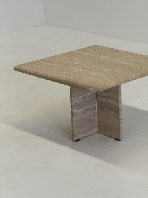 Mesa de centro cuadrada vintage de travertino
