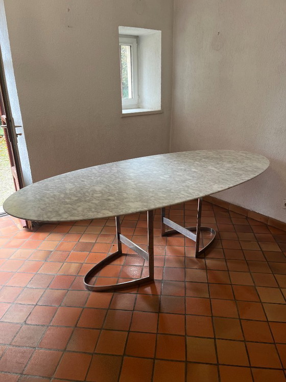 Image 1 of Ovale marmeren tafel van Vittorio INTROINI Uitgever Fratelli Saporiti Italië 1970 