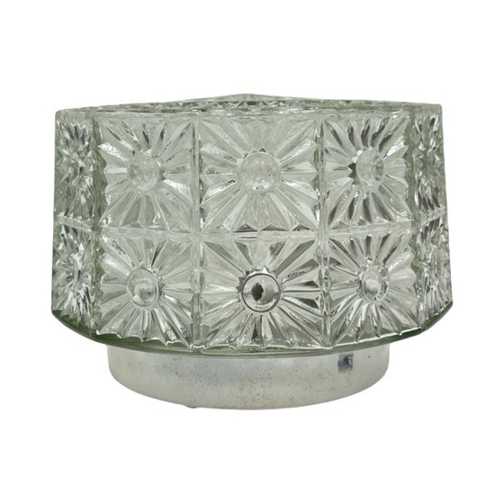 Image 1 of Glass Ceiling Lamp with crystal rosette, Hillebrand style, Germany, 1970s.
