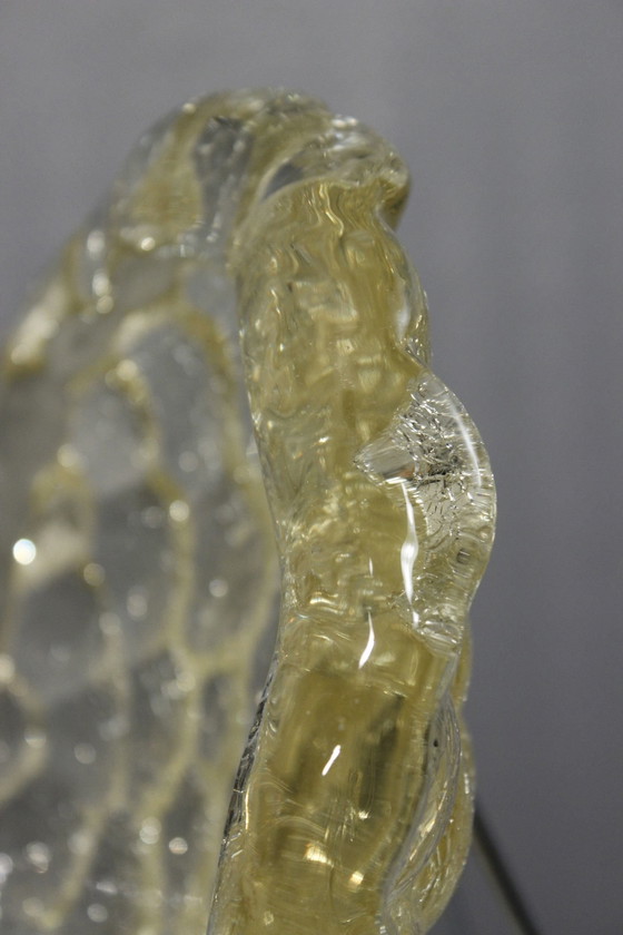 Image 1 of Coupe "Nid d'Abeille" Verre Jaune Texturé Pierre d'Avesn Période Art Déco