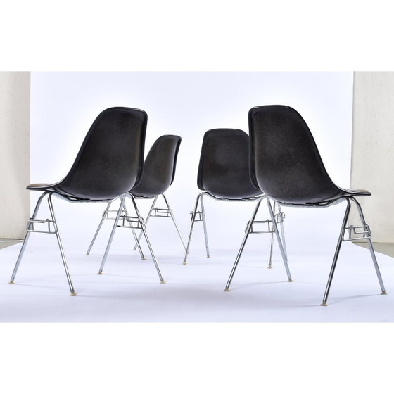 Image 1 of 6 Herman Miller Eames Stacking Shell Chairs with Brown Naugahyde Pads