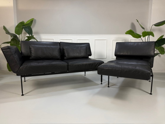 Image 1 of Brühl Roro Soft Sofa Leder Garnitur Schlafsofa Zwart 3-zits