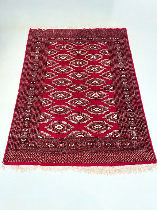 Alfombra Bujara anudada a mano turcomana 182x126 cm roja Alfombra Oriental
