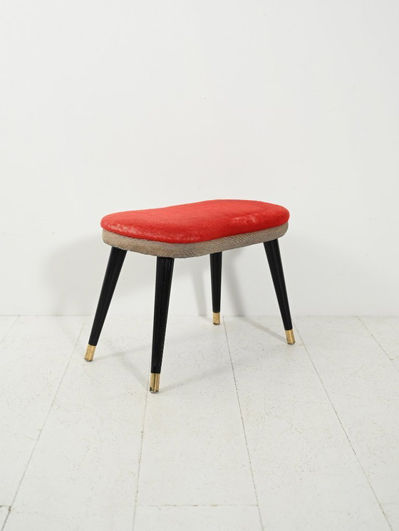 Image 1 of Sgabello scandinavo con velluto rosso e ottone