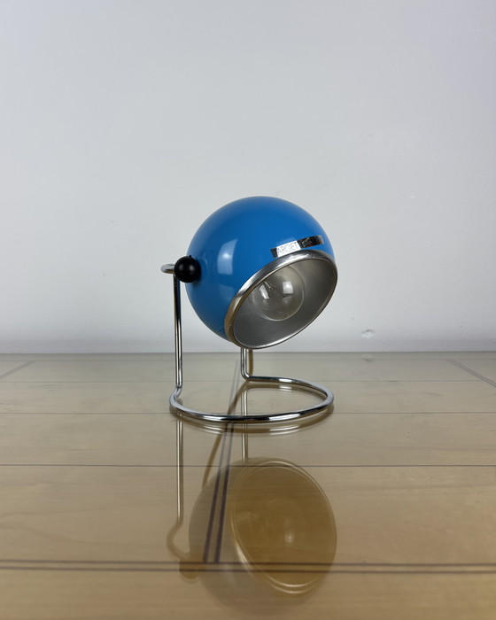 Image 1 of Table Lamp, Targetti Sankey Metal, Eyeball, 70s, Italy, Space Age, Sputnik design, 1970s, Blue Vintage Lamp with Chrome Stand