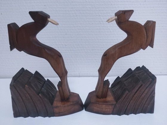 Image 1 of paire serre-livres chamois stylisés vintage