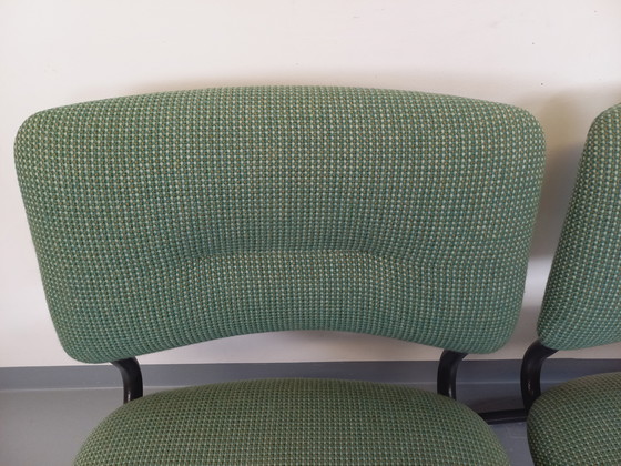 Image 1 of Suite of 4 Vintage Steelcase Style Marcel Breuer Cesca B32 Chairs in Dark Grey Metal and Green Fabric