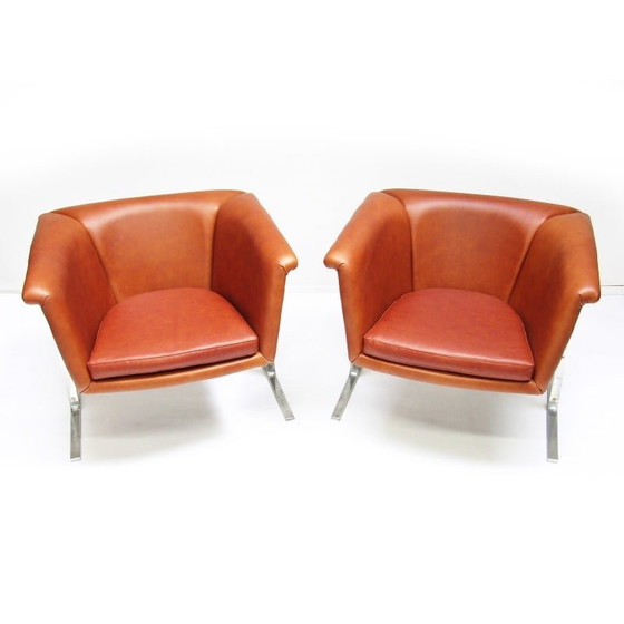 Image 1 of Pair of vintage cognac leather armchairs by Geoffrey Harcourt for Artifort, 1963