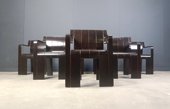 Image 1 of Ensemble de 6 chaises de salle à manger vintage en bandes par Gijs Bakker pour Castelijn, 1970