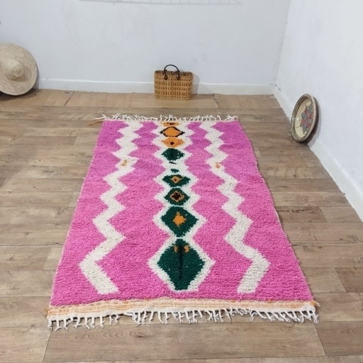 Pink Moroccan Berber Rug – Colorful Handmade Berber Carpet | 215 × 130 cm