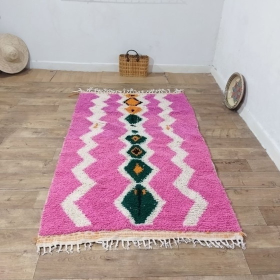 Image 1 of Pink Moroccan Berber Rug – Colorful Handmade Berber Carpet | 215 × 130 cm
