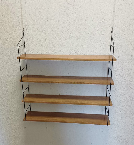 Wandregal aus den Fünfzigern mit vier Ablagen. – Wandschrank, Metal, Wood (photo 4 of 9)