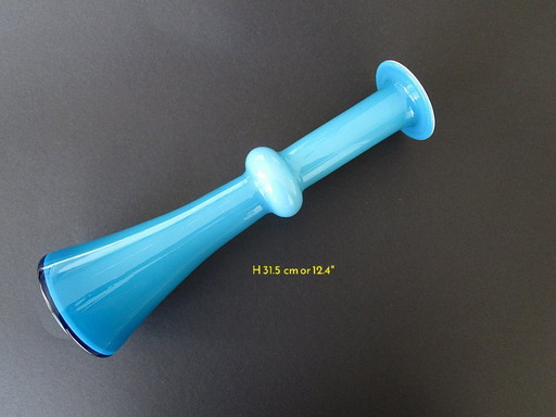 Blu turchese/bianco opalino 31,5 cm Vaso danese Carnaby design 1968 di Christer Holmgren per Holmegaard