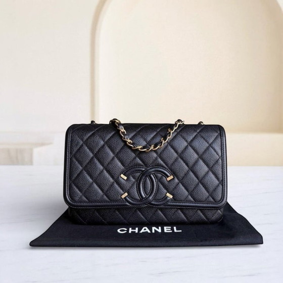 Image 1 of Chanel Filigree CC Medium - 25CM Caviar Quilted Grained Calfskin Black Gold Hardware Series 24
