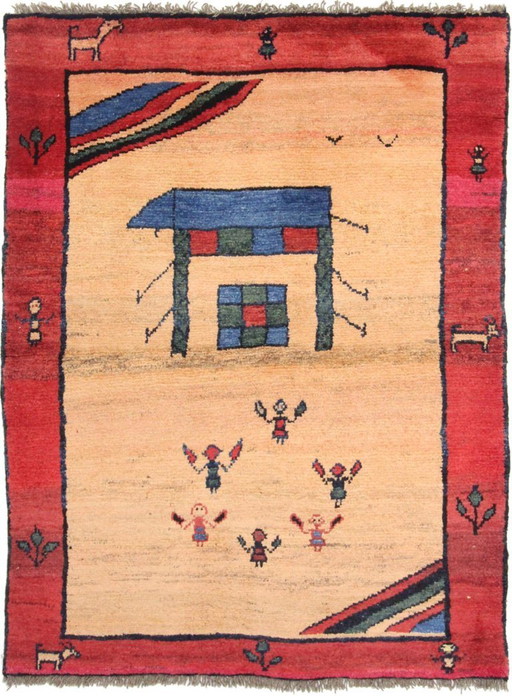 Original Persian carpet Gabbeh Ghashghai oriental carpet 159 cm x 118 cm old natural