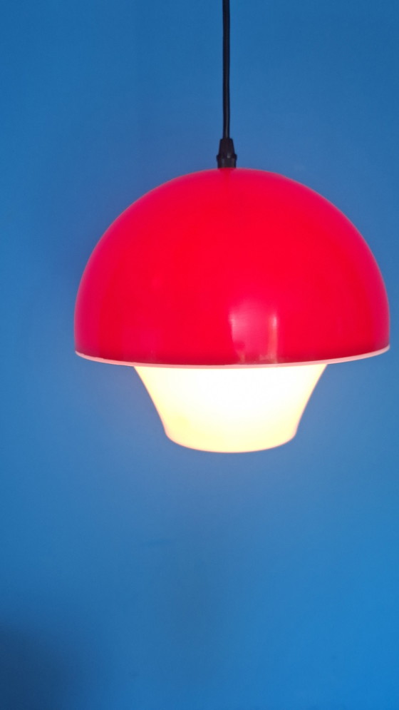 Image 1 of Red vintage space age massive mushroom pendant lamp