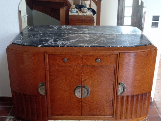 Autentica credenza Art Déco (anni '30) - Legno di radica e marmo nero – Credenze, Marble, Metal (photo 5 of 5)