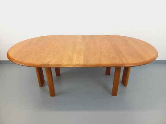 Image 1 of Vintage Seltz round dining table from the 70s/80s in solid blond elm with extensions
