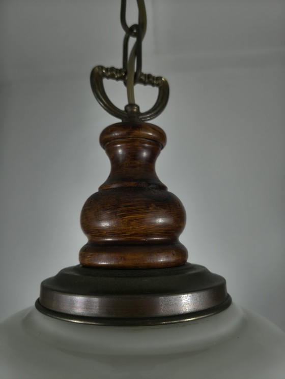 Image 1 of Antique pendant lamp with white opal glass – hand-blown shade, ca. 1920–1940