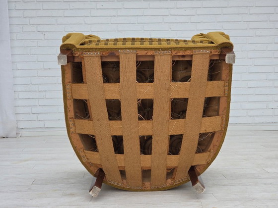 Image 1 of Dänischer Relaxsessel aus den 1950er Jahren, grüne Möbelwolle, Eschenholz.