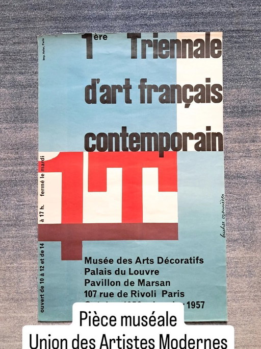 Originele poster voor de 1e Triënnale voor Hedendaagse Franse Kunst, Musée des Arts Décoratifs, Parijs, 1956.