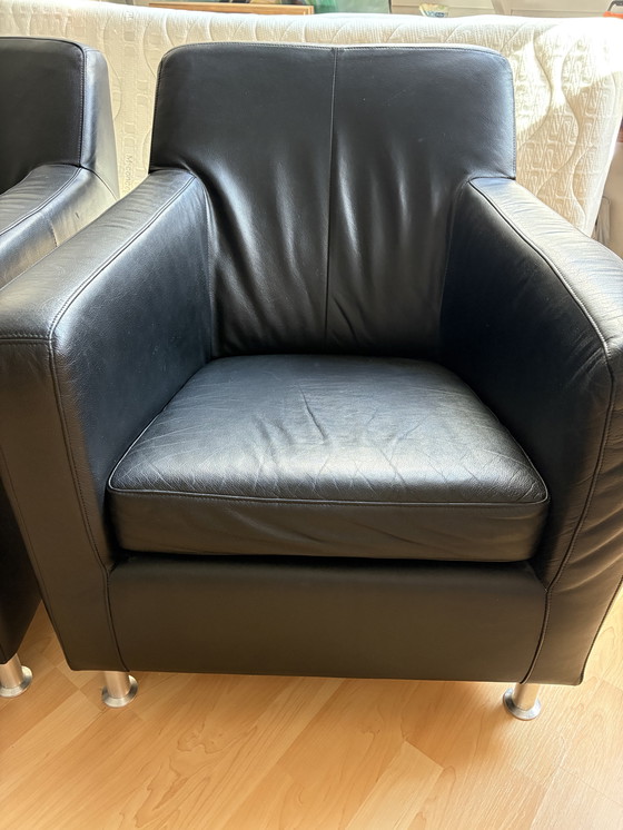 Image 1 of 2x black leather armchairs