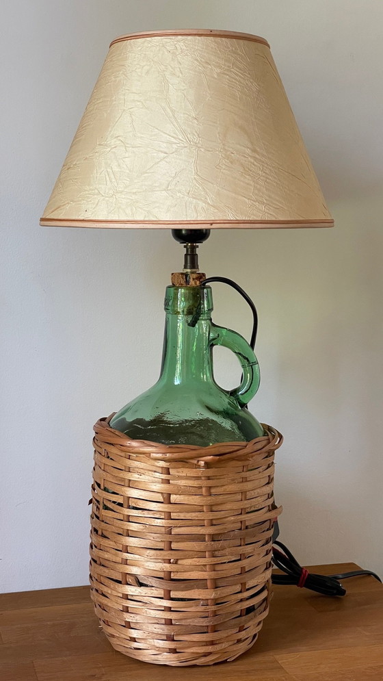 Image 1 of Lampe Dame Jeanne Verte Rotin Viresa Vintage