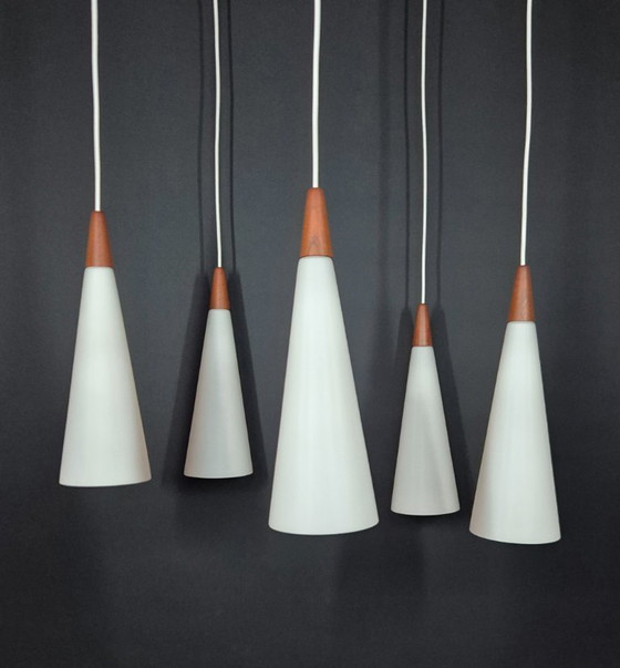 Image 1 of Vintage Fog & Morup pendant lamp - Teak and opal glass - 1950s