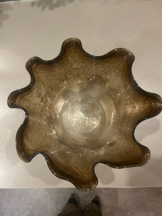 Shishi Vase of corrugated glass, transparent brown, 30-25 cm (photo 2 of 5)