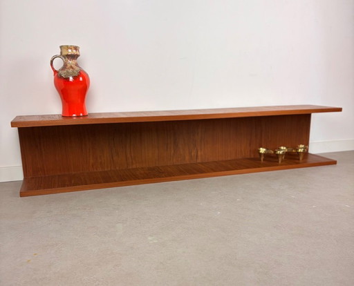 Teak wandplank, Wilhelm Renz stijl, zwevende plank, u plank