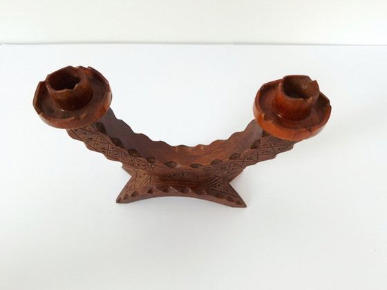 Image 1 of Vintage set of 2 candlestick / wood candlestick / Wooden Candle Stick