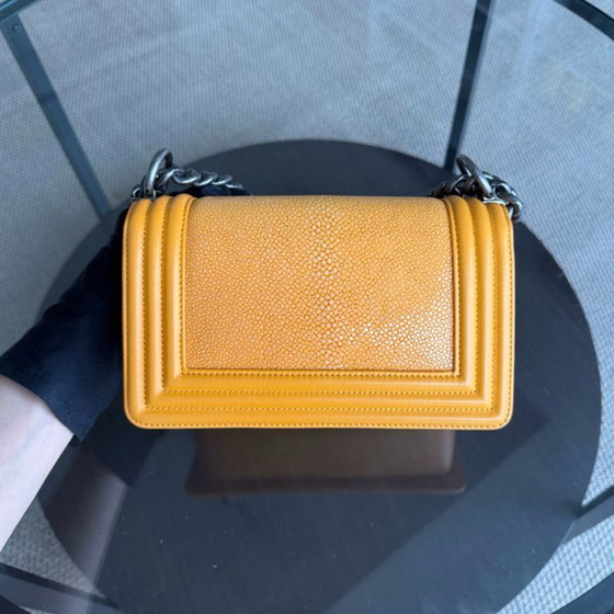 Image 1 of Chanel Boy Small - Kleine Stingray Yellow Mustard Ruthenium Silver Hardware Serie 21