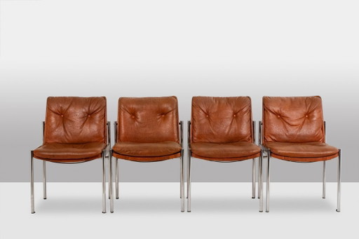 Set aus 6 Stühlen aus Leder und verchromtem Metall, 1970er Jahre