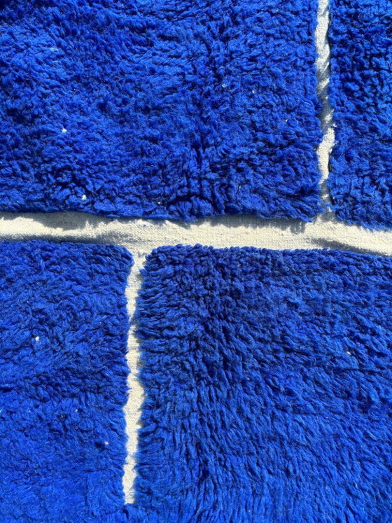 Image 1 of Moroccan Blue Beni Mrirt Rug 300x340 cm - Handmade Wool Rug Blue Geometric Area Rug - Luxury Berber Rug Modern Designer Carpet