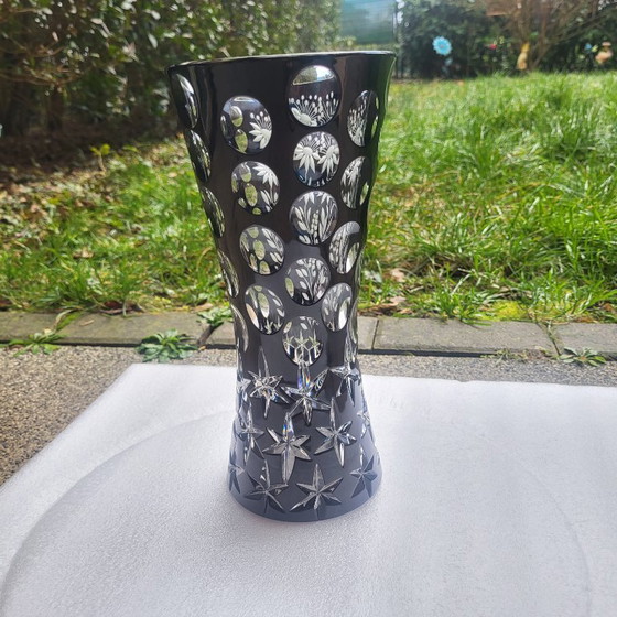 Image 1 of Large black crystal vase, signed Bruno Lehrer, Lorraine, France