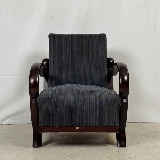 Image 1 of Debreceni Art-Deco-Sessel mit gebogenen Armlehnen, 1940er Jahre – Ungarisches Design