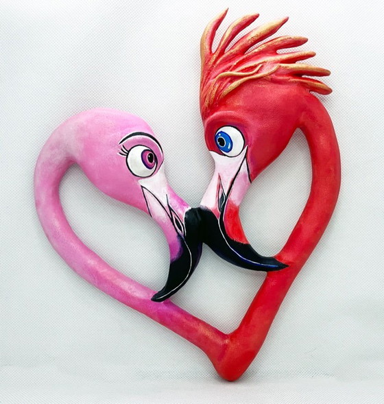 Image 1 of Flamingo Heart Wall Art: Handcrafted by the Artist