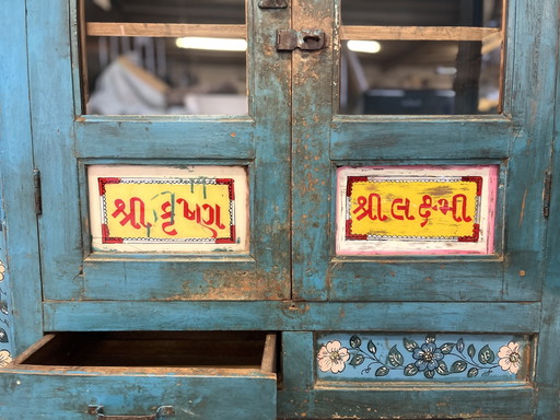 Hand-painted blue Indian cabinet