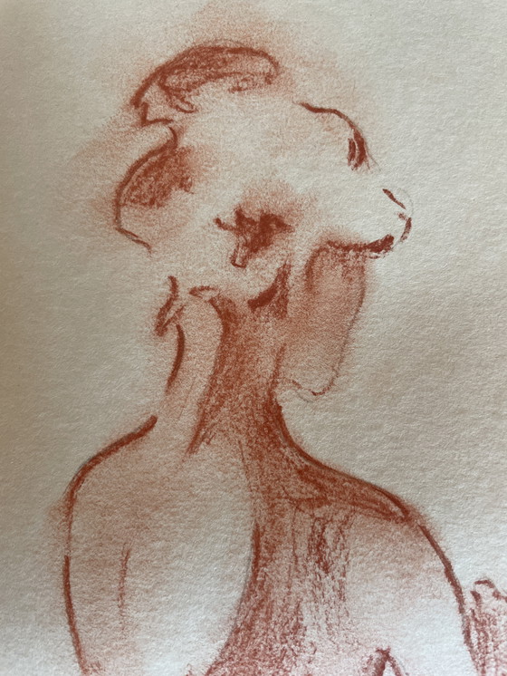 Image 1 of Dipinto firmato Ritratto femminile a gesso rosso "Giochi di luce"