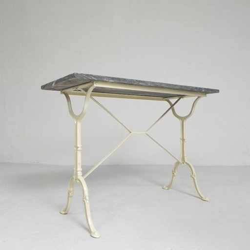 Table de jardin, table de bistrot avec plateau en marbre, années 1950
