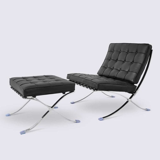 Image 1 of Ottoman Knoll Barcelona - Black Leather - Ongebruikt