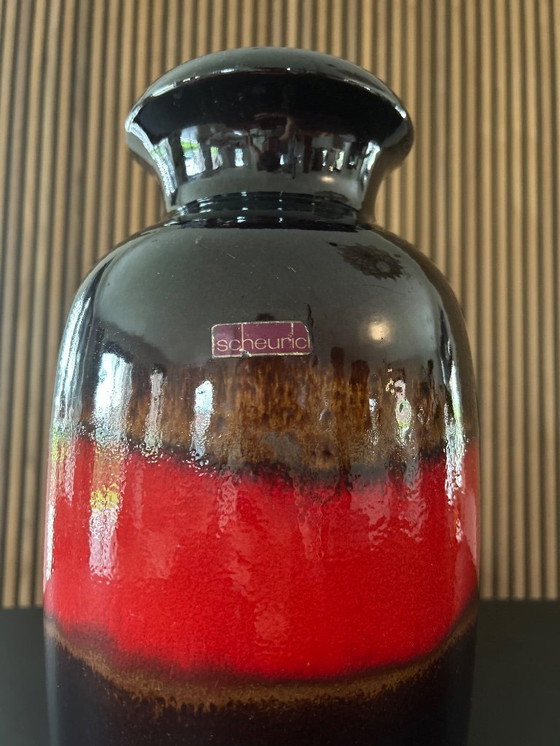 Image 1 of West Germany Scheurich vase 38 cm in red brown eggplant black