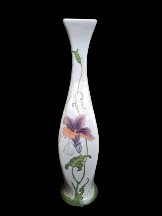 Image 1 of Two Art Nouveau Style Vases 2nd Half 20th Century, Hand-Painted With Flower Representations