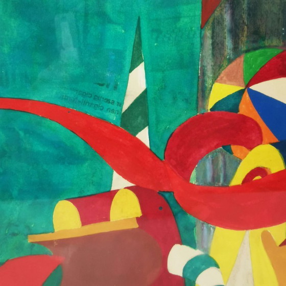 Image 1 of Dipinto surrealista di Bent Karl Jacobsen, Danimarca, anni '70.