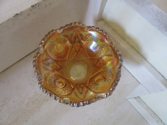 Carnival Cuenco de cristal iridiscente con borde ondulado, Vidrio, Naranja, Vintage (foto 7 de 10)