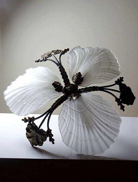 Image 1 of Lustre Hollywood Regency Art Déco vintage 80-90 Bronze Mariner Coquillages