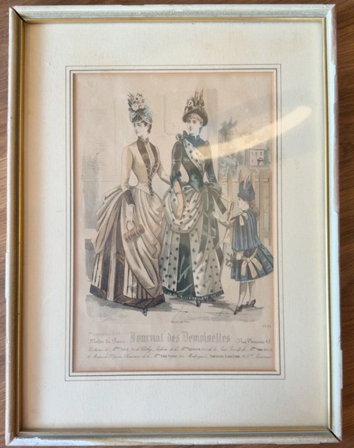 Antiker Modedruck Journal des Demoiselles 1885 – handkoloriert – giclee prints, Glass, Paper (photo 2 of 5)