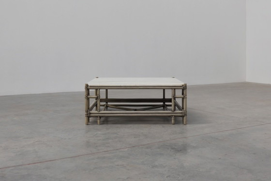 Image 1 of Large wicker coffee table "Attila" with marble top by Gasparucci Italy