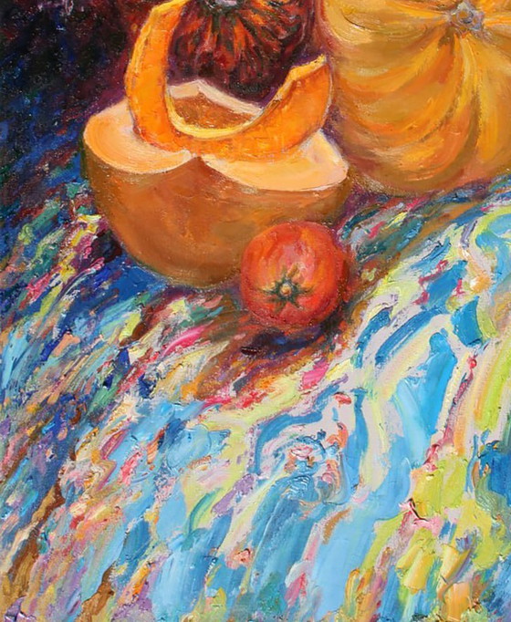 Original Oil Painting Symbolism Pumpkin Still Life The Moon Has Risen – Paintings & Drawings, Canvas (photo 5 of 5)